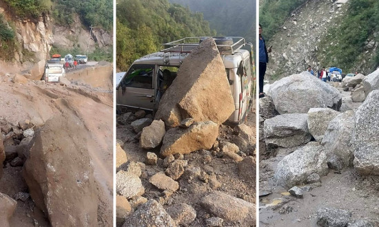 भट्टेडाँडामा पहिरो जाँदा कान्ति लोकपथ अवरुद्ध
